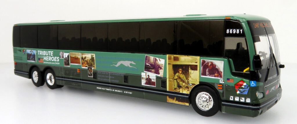 Iconic Replicas Prevost X345 Coach Bus Greyhound Tribute to the Heroes 87-0396