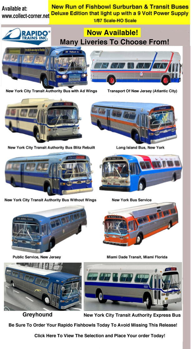 Rapido GM Fishbowl Buses Now Available Many different liveries New York City, New Jersey, Greyhound